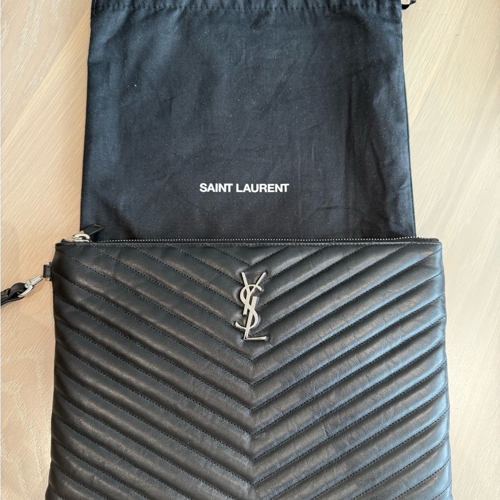 Saint Laurent Calfskin Matelasse Monogram Cassandre Pouch Black